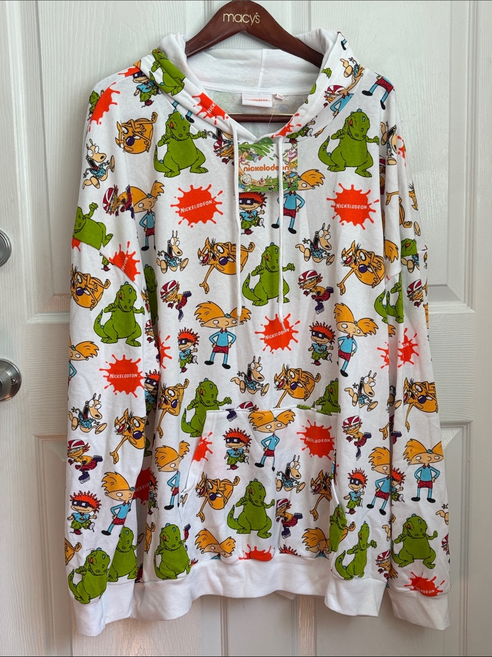 NEW Nickelodeon White All Over 90s Cartoon Hoodie size 3XL rugrats chucky raptor